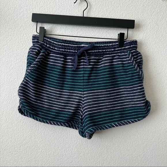 Lou & Grey navy blue green white stripe lounge sweat shorts pockets - Picture 1 of 4